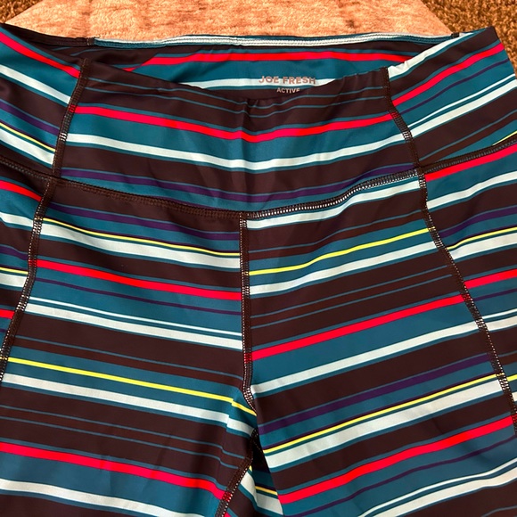 Joe Fresh Active Wear- Large Cropped Multi Stripped Active Leggings. - Picture 3 of 4